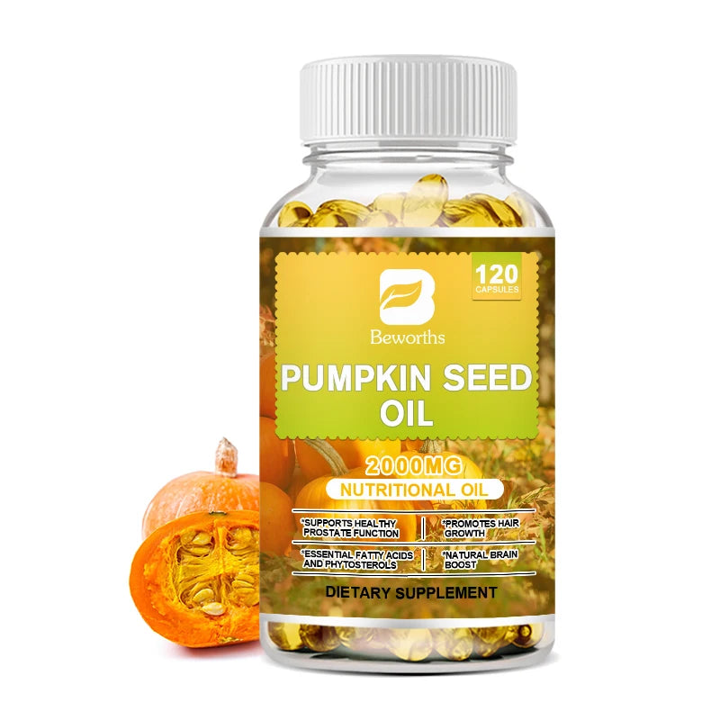 Beworths Pumpkin Seed Oil Capsule with Omega 3 &Omega 6 Hair Growth Urinary Tract Health Bladder Control Skin Care Beauty Health