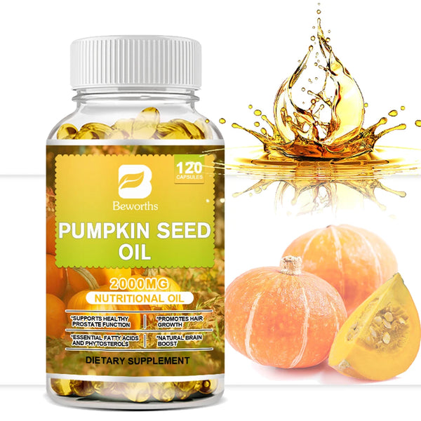 Beworths Pumpkin Seed Oil Capsule with Omega 3 &Omega 6 Hair Growth Urinary Tract Health Bladder Control Skin Care Beauty Health